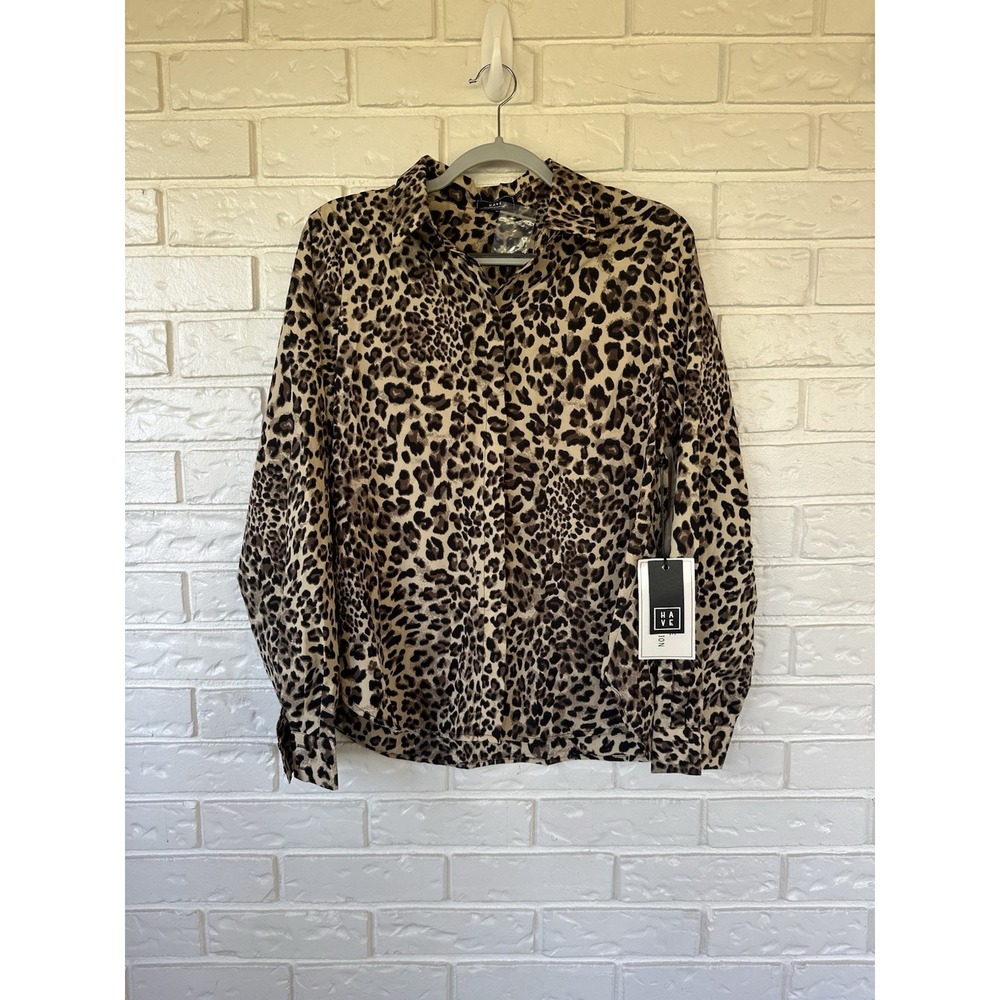 HAVE Los Angeles Leopard Print Satin Button Down Shirt NWT Size M